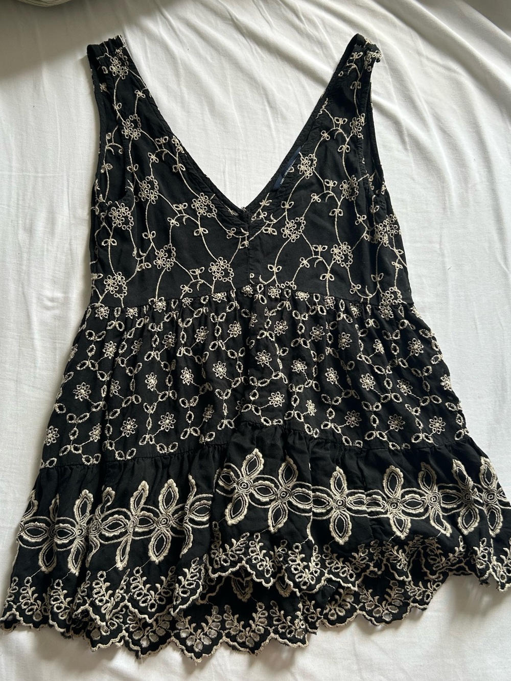 American Eagle Outfitters Babydoll Top with Cream Floral Embroidery